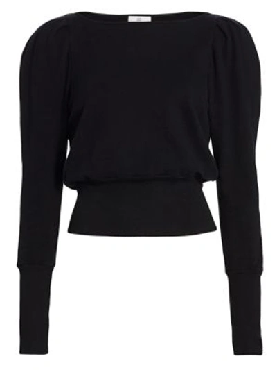 Shop Ag Walker Puff-sleeve Cotton Sweatshirt In True Black