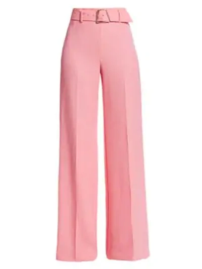 Shop Akris Floriane High-waist Belted Wide-leg Pants In Cherry Blossom