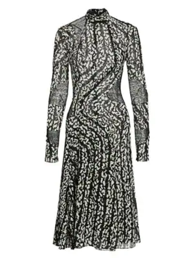 Shop Proenza Schouler Printed Chiffon Panel Stretch-silk Dress In Black White