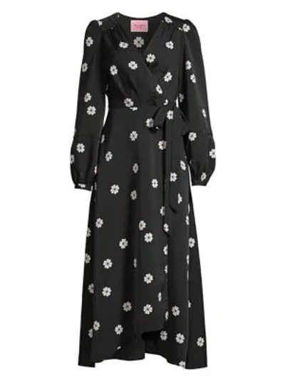 Shop Kate Spade Spade Clover Print Midi Wrap Dress In Black