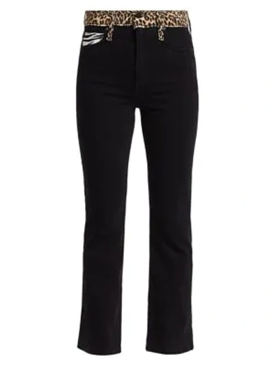 Shop Alice And Olivia Fabulous Animal-print High-rise Baby Boot Cut Jeans In Queen Of The Night