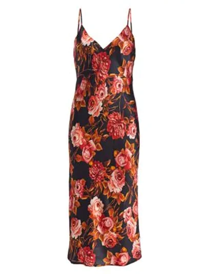 Shop L Agence Jodie Rose-print Silk Slip Midi Dress In Basalt Rosa