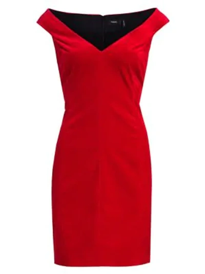 Shop Theory Off-the-shoulder Sheath Dress In Bright Red