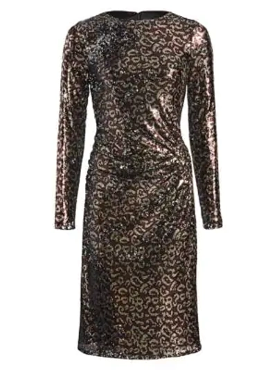 Shop Teri Jon By Rickie Freeman Sequin Leopard Print Sheath Dress In Gold Mutli