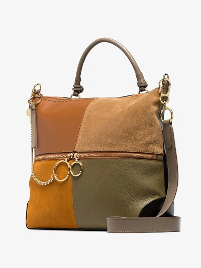 Shop See By Chloé Multicoloured Suede And Leather Patchwork Shoulder Bag In Brown