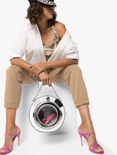 Washing Machine Round Leather Tote Bag In White