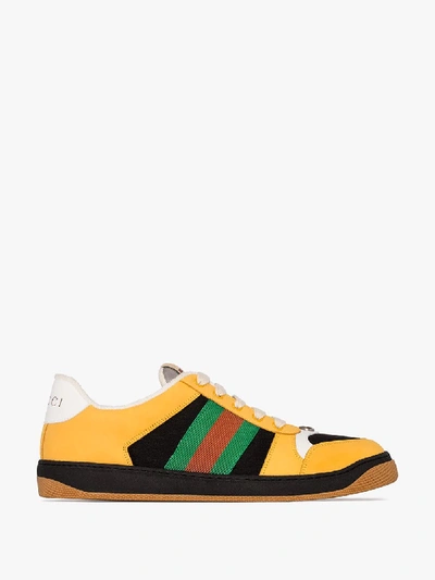 Shop Gucci Yellow And Black Screener Low Top Sneakers