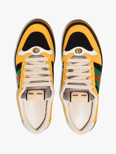 Shop Gucci Yellow And Black Screener Low Top Sneakers