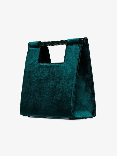 Shop Mehry Mu Blue Unicorn Velvet Tote Bag In Green