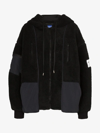 Shop Ader Error Oversized Faux Shearling Hooded Jacket In Black