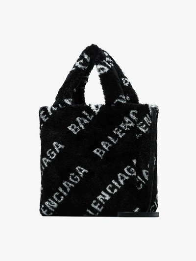 Shop Balenciaga Black Everyday Faux Fur Logo Tote Bag