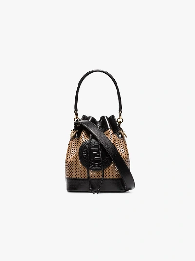 Shop Fendi Brown Mon Tresor Mesh Leather Bucket Bag