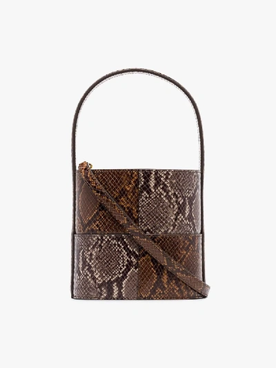 Shop Staud Brown Bissett Snake Print Bucket Bag In Caramel Snake / Natural Snake