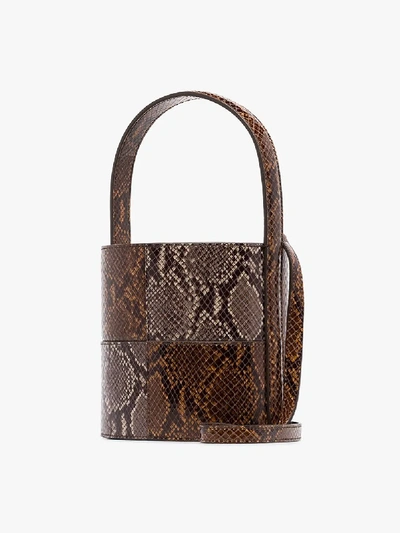 Shop Staud Brown Bissett Snake Print Bucket Bag In Caramel Snake / Natural Snake