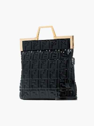 Shop Fendi Black Ff Logo Patent Leather Tote Bag