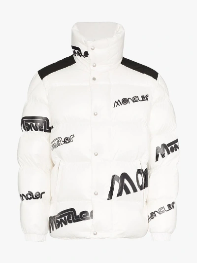 Shop Moncler Genius White Logo Feather Down Puffer Jacket