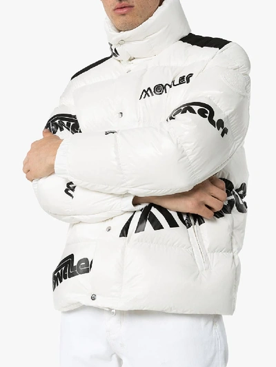 Shop Moncler Genius White Logo Feather Down Puffer Jacket