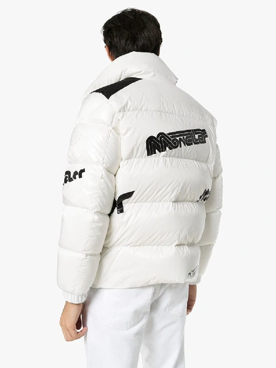 Shop Moncler Genius White Logo Feather Down Puffer Jacket