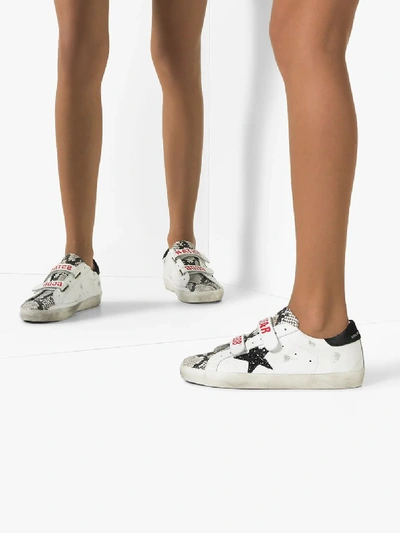 Shop Golden Goose White Old School Superstar Leather Sneakers