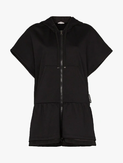 Shop Moncler Long Hooded Zipped Jersey Sweatshirt In Black