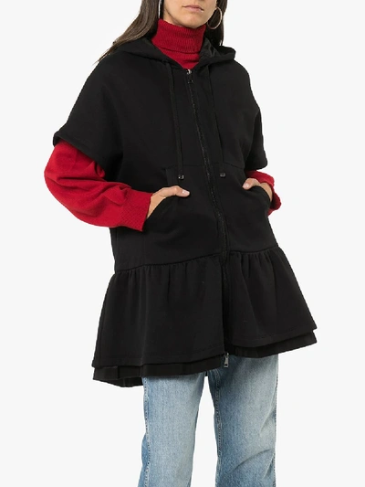Shop Moncler Long Hooded Zipped Jersey Sweatshirt In Black