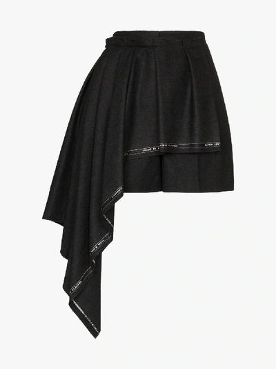 Shop Alexander Mcqueen High Waist Asymmetric Wool Shorts In Black