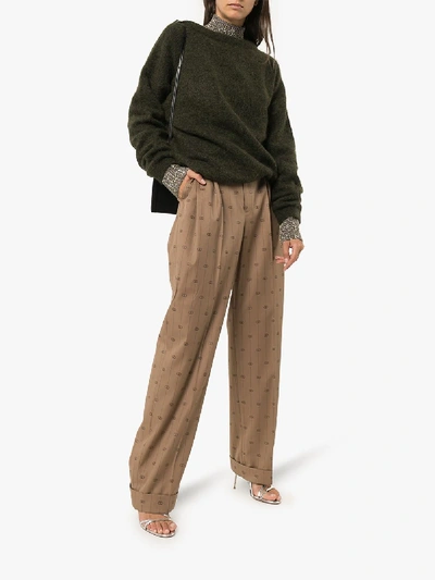 Shop Gucci Gg Stripe Wide Leg Trousers In Brown