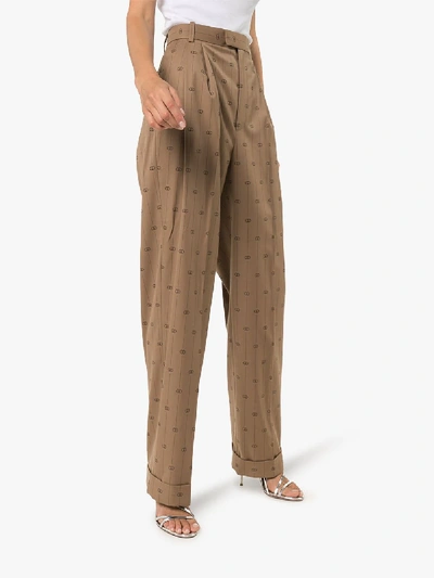 Shop Gucci Gg Stripe Wide Leg Trousers In Brown