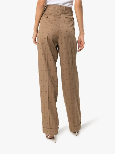 Shop Gucci Gg Stripe Wide Leg Trousers In Brown