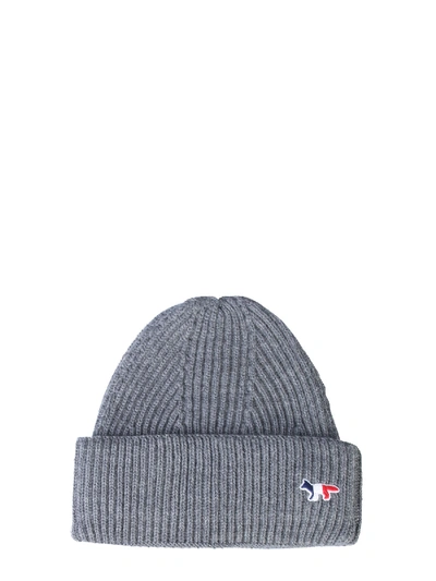 Shop Maison Kitsuné Knitted Hat In Grey