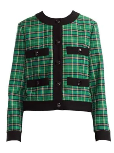 Shop Maje Women's Vivert Plaid Crop Blazer In Dark Green