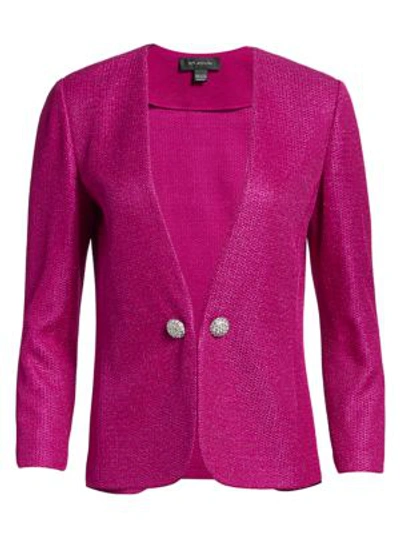 Shop St John Textured Metallic Inlay Knit Jacket In Fuchsia Rose