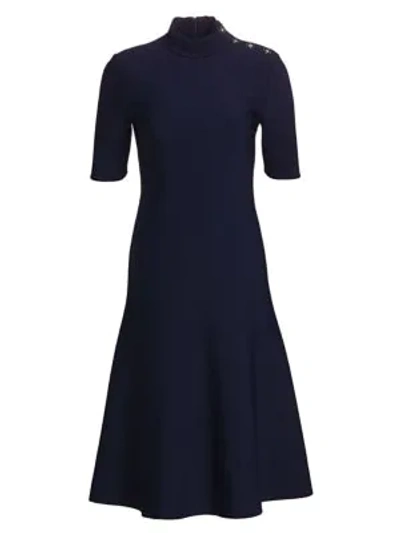 Shop St John Sculpted Milano Knit Fit-&-flare Dress In Navy