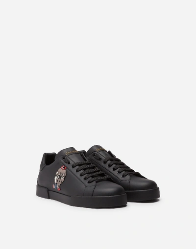 Shop Dolce & Gabbana Calfskin Portofino Sneakers With Patches Of The Designers