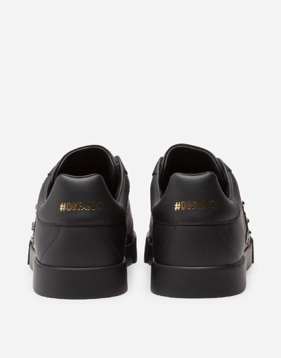 Shop Dolce & Gabbana Calfskin Portofino Sneakers With Patches Of The Designers