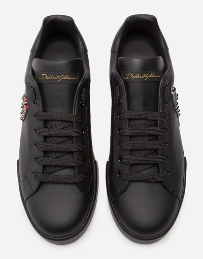 Shop Dolce & Gabbana Calfskin Portofino Sneakers With Patches Of The Designers