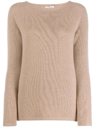 Shop Max Mara Round Neck Carryover Sweater In Brown
