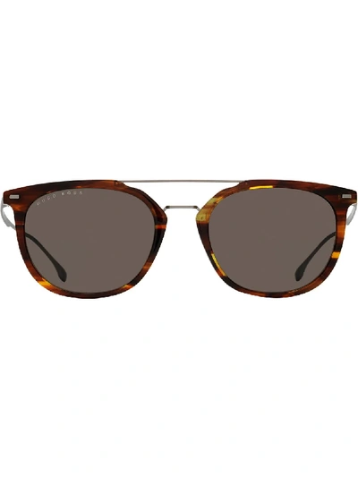 Shop Hugo Boss Double-bridge Sunglasses In Brown