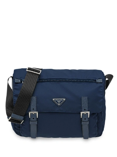 Shop Prada Grosgrain Strap Shoulder Bag In Blue