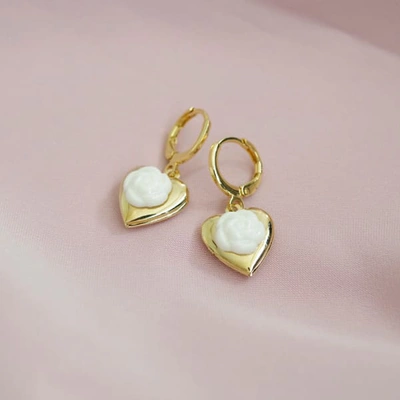 Poporcelain Mini Camellia Heart Locket Earrings