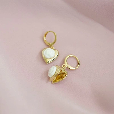 Shop Poporcelain Mini Camellia Heart Locket Earrings