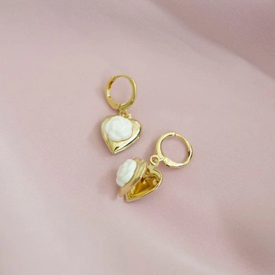 Poporcelain Mini Camellia Heart Locket Earrings