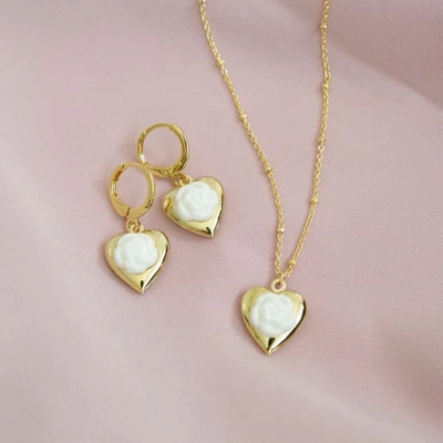 Poporcelain Mini Camellia Heart Locket Earrings
