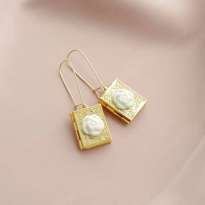Poporcelain Porcelain Camellia Book Locket Earrings