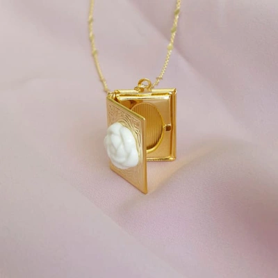 Poporcelain Porcelain Camellia Book Locket Necklace