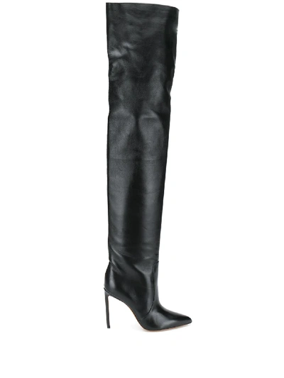 Shop Francesco Russo Over The Knee Stiletto Boots In Black