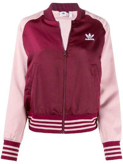 Shop Adidas Originals Contrast Logo Bomber Jacket In Red