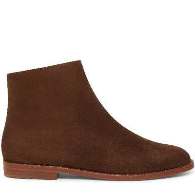 Shop Mansur Gavriel Shearling Flat Ankle Boot In Chocolate