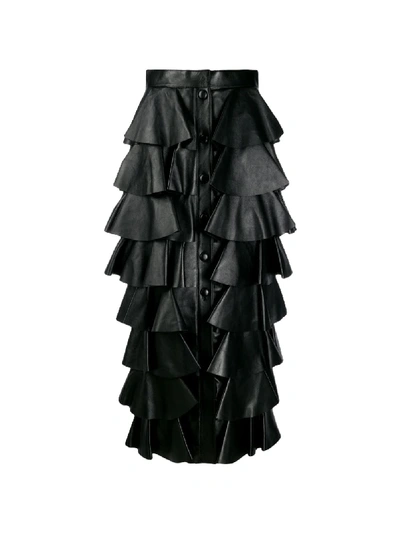 Shop Saint Laurent Tiered-design Midi Skirt In Black