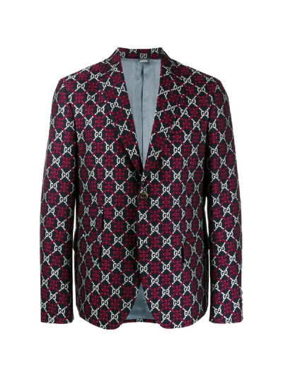 Shop Gucci Gg Diamond-pattern Blazer In Blue